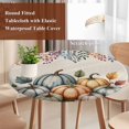 thumbnail image 4 of Orange Pumpkins Fall Round Tablecloth, Fitted Table Cover with Elastic for 36"-44" Round Tables, Autumn Eucalyptus Leaves Retro Beige Table Cloth Outdoor Indoor Dinning Party Waterproof Tablecloths, 4 of 7