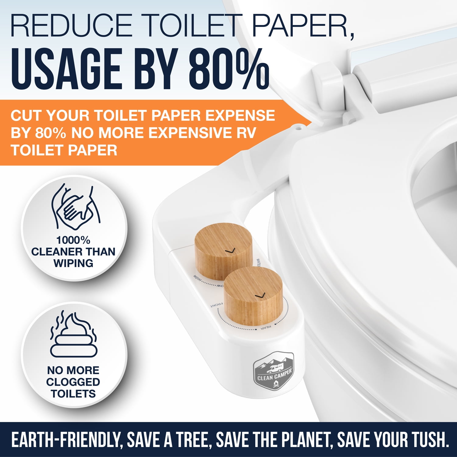 Clean Camper RV Bidet Custom Designed for Thetford V, VI & SeaFlo RV Toilets | Complete Kit w/Easy Installation | Dual, Self- Cleaning Nozzles | Upgrade RV Toilet
