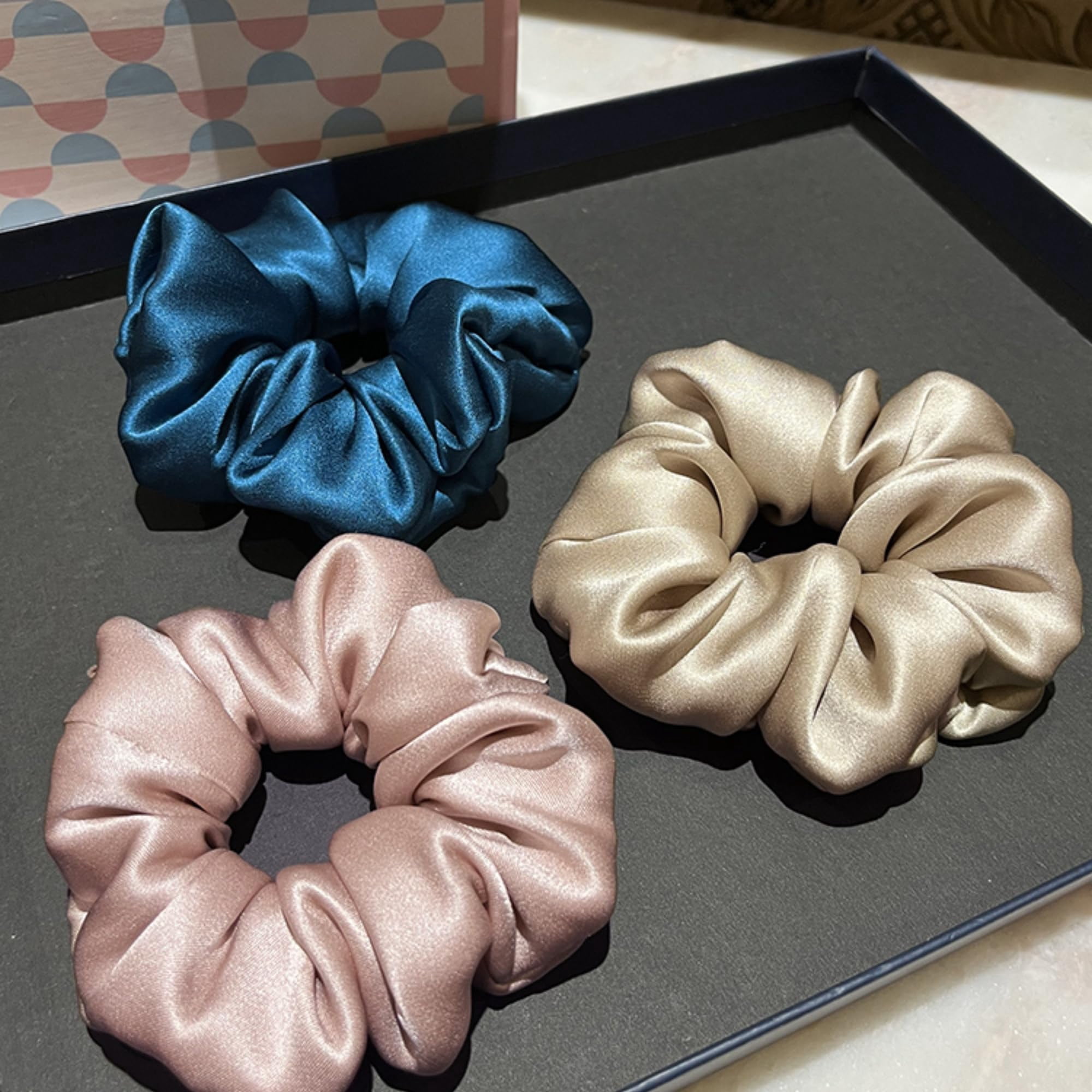 30 Momme Mulberry Silk Scrunchies for Women – Large Hair Ties for Curly Hair, Sleep & Ponytails – Soft, Gentle Hold