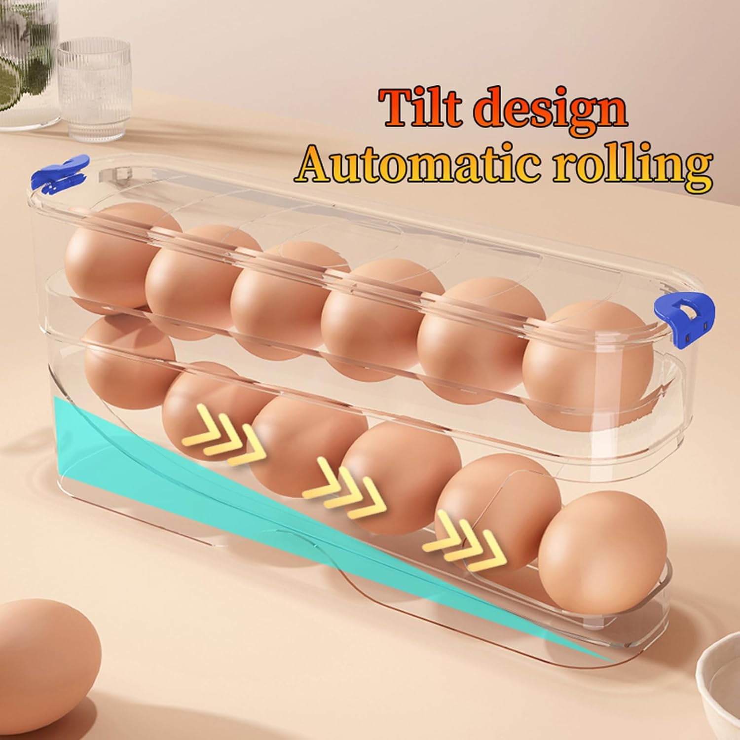 Egg Container for Refrigerator Clear Stackable Egg Holder for Kitchen Storage and Organization (Dark Brown, 2 Tier)