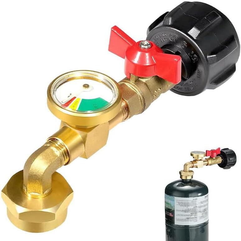 2025 New Propane Refill Elbow Adapter with Tank Gauge, Propane Refill Adapter for 1 lb Tanks, QCC1 Propane Tank Refill Adapter with Valve and Gauge, Elbow Gas Refill Adapter for Outdoor (2 PCS)