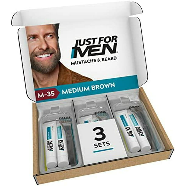 Just For Men Mustache & Beard, Beard Coloring for Gray Hair, with Biotin  Aloe and Coconut Oil for Healthy Hair - Medium Brown, M-35 (Pack of 3,  Ecomm Packaging) 