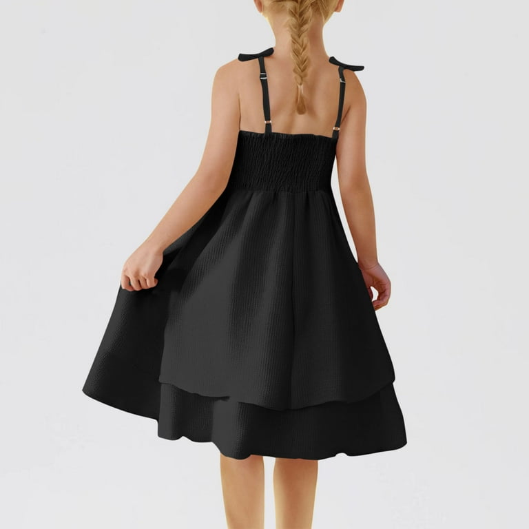WQQZJJ Teen Girls Princess Dress Solid Color Pleated Slim Spaghetti Strap  Dress Summer Casual Party Knee-Length Dresses - Walmart.com