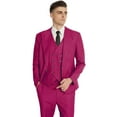 thumbnail image 3 of Men's Double Breasted Linen Suit 3 Piece Linen Suits Slim Fit Wedding Beach Casual Summer Linen Blazer Pants Suit Fuchsia S, 3 of 7