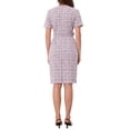 thumbnail image 3 of INSPIRE CHIC Women's Tweed Sheath Dress with Belted Short Sleeve Work 2026 Pencil Dress S Grey Pink, 3 of 5