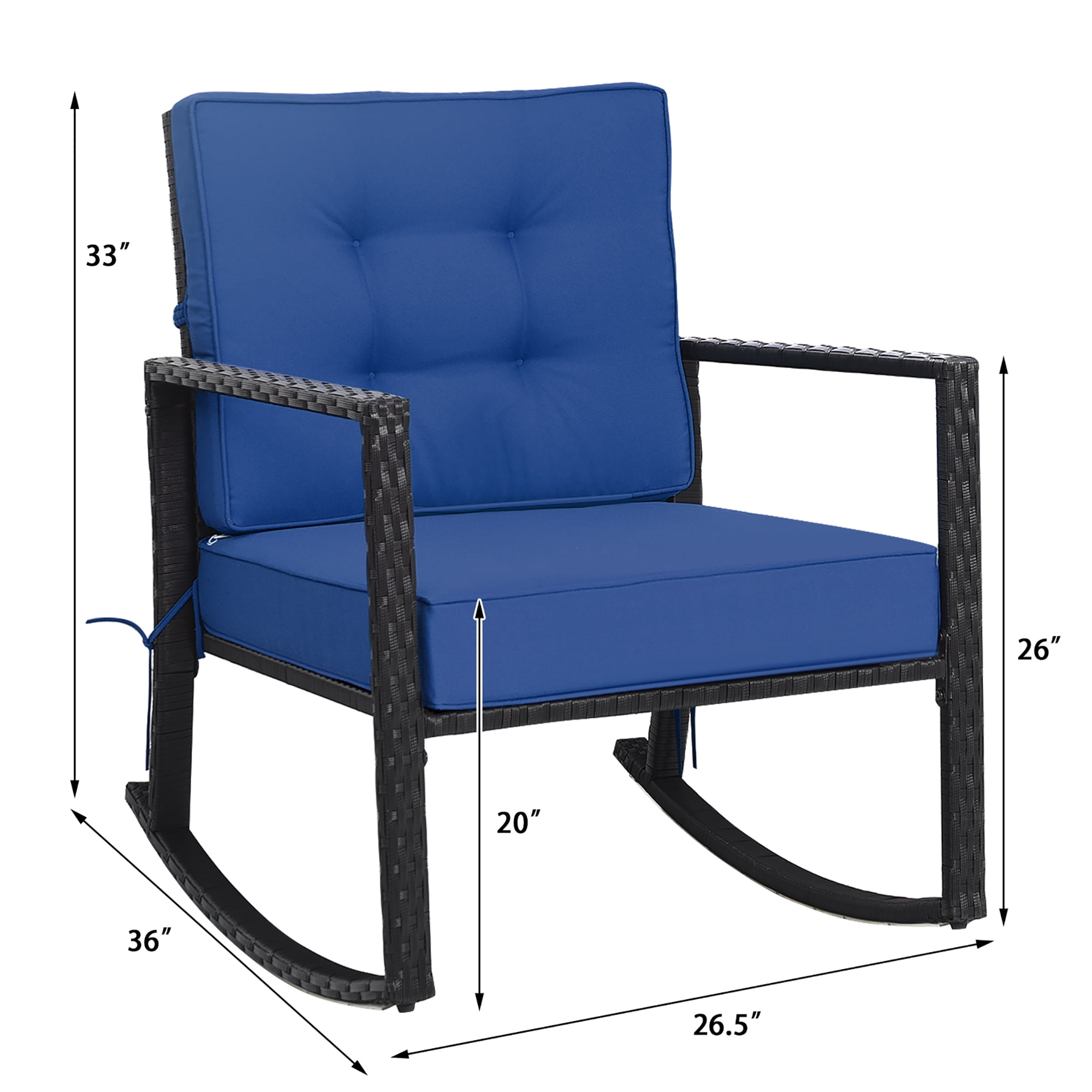 Costway Patio Rattan Rocker Chair Outdoor Glider Rocking Chair Cushion Lawn Navy