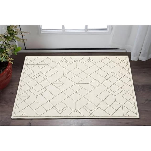 HomeRoots 575259 3 x 5 ft. Geometric Rectangle Area Rug, Ivory & Taupe