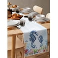 thumbnail image 3 of Seahorse Coastal Burlap Cotton Table Runner 13x70 Inches Long, Blue Nautical Summer Beach Ocean Farmhouse Table Runners, Outdoor Dining Tablecloths Decor for Baby Shower/Party/Wedding, 3 of 6