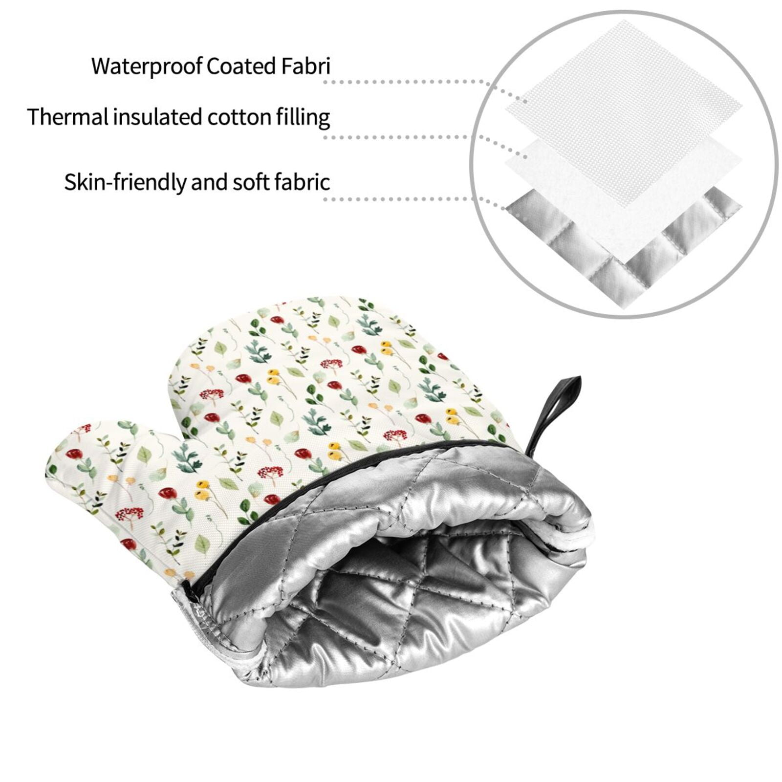 Naloa Mini Wildflower Watercolor Oven Mitts and Pot Holders 4 pcs Set, Cooking Baking Grilling Kitchen Oven Glove for Cooking