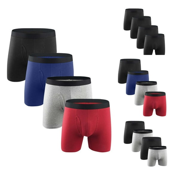 Lovzfmll 4 Pack Men's Underwear Cotton Boxer Briefs, Solid Color Breathable Shorts, Comfortable Front Opening Boxers