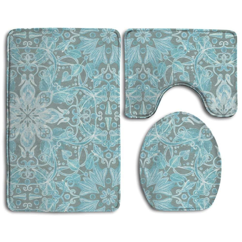 GOHAO New Teal Blue 3 Piece Bathroom Rugs Set Bath Rug Contour Mat and