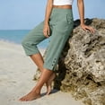 thumbnail image 7 of Capri Pants for Women Elastic Waist Relaxed Fit Casual Soft Cotton Linen Pants with Pockets Summer Outdoor Athletic Hiking Mint Green L, 7 of 7