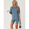 thumbnail image 2 of DARING DIVA Women's Ribbed Knit Tracksuit Sweatshirt Set Shorts Sleepwear Blue S, 2 of 6