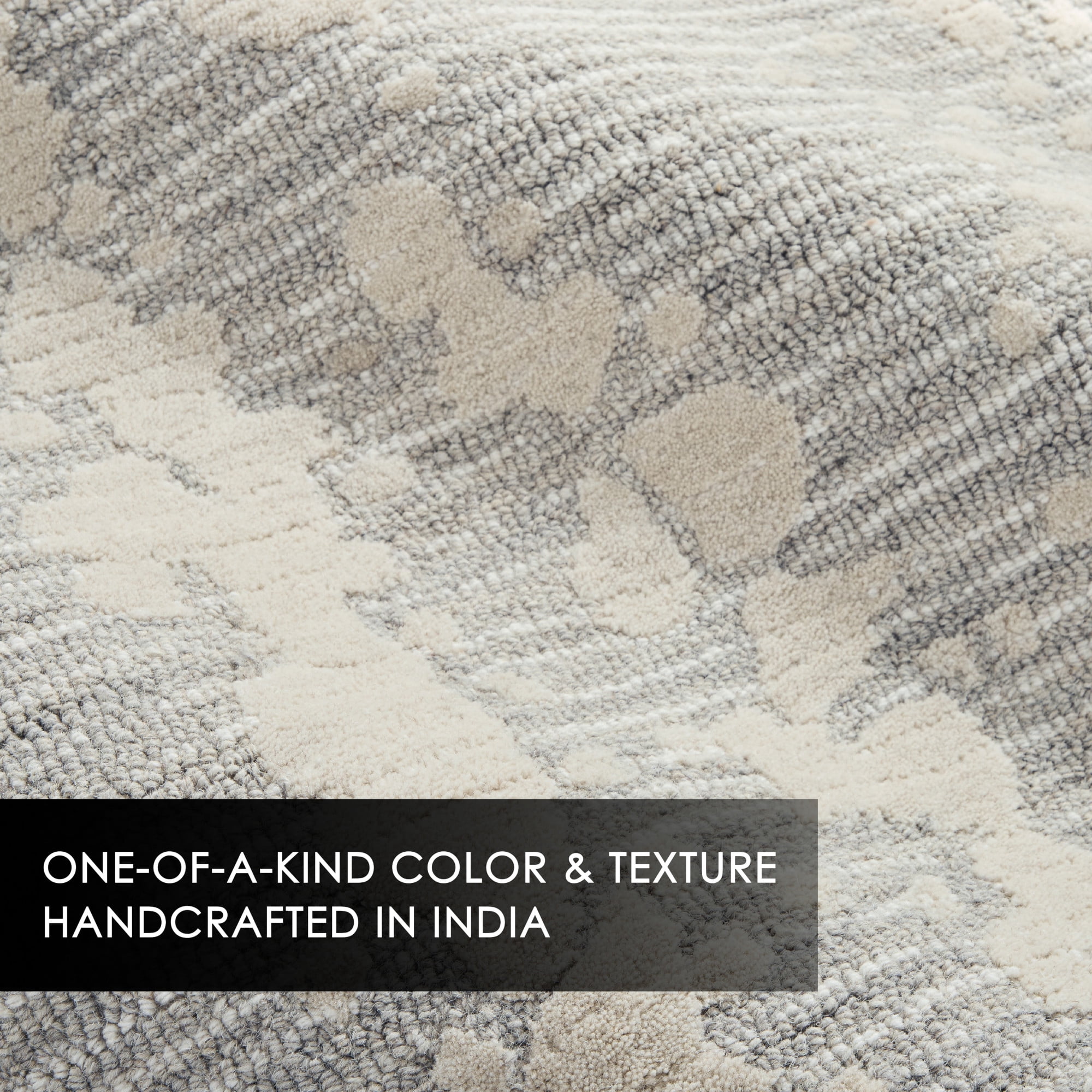 NICOLE MILLER NEW YORK Mod Weave Abstract Knotted Texture Handcrafted Area Rug, 100% Wool Rug, Light Grey, 9'x12'