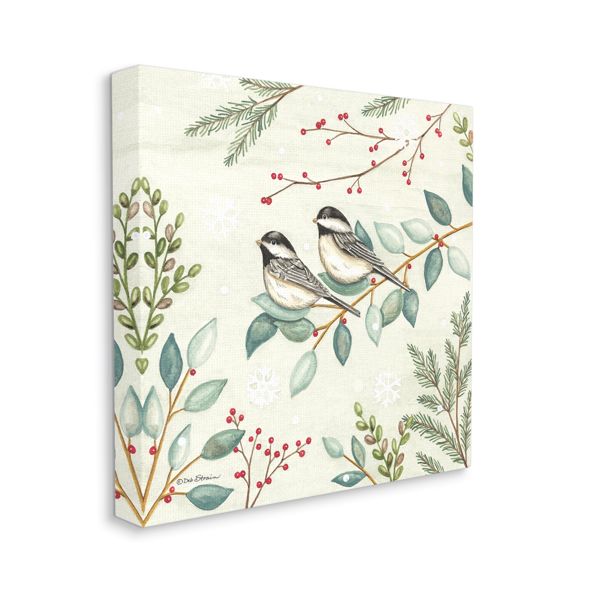 Stupell Industries Birds on Holiday Branches Holiday Painting Gallery Wrapped Canvas Print Wall Art, 30 x 30
