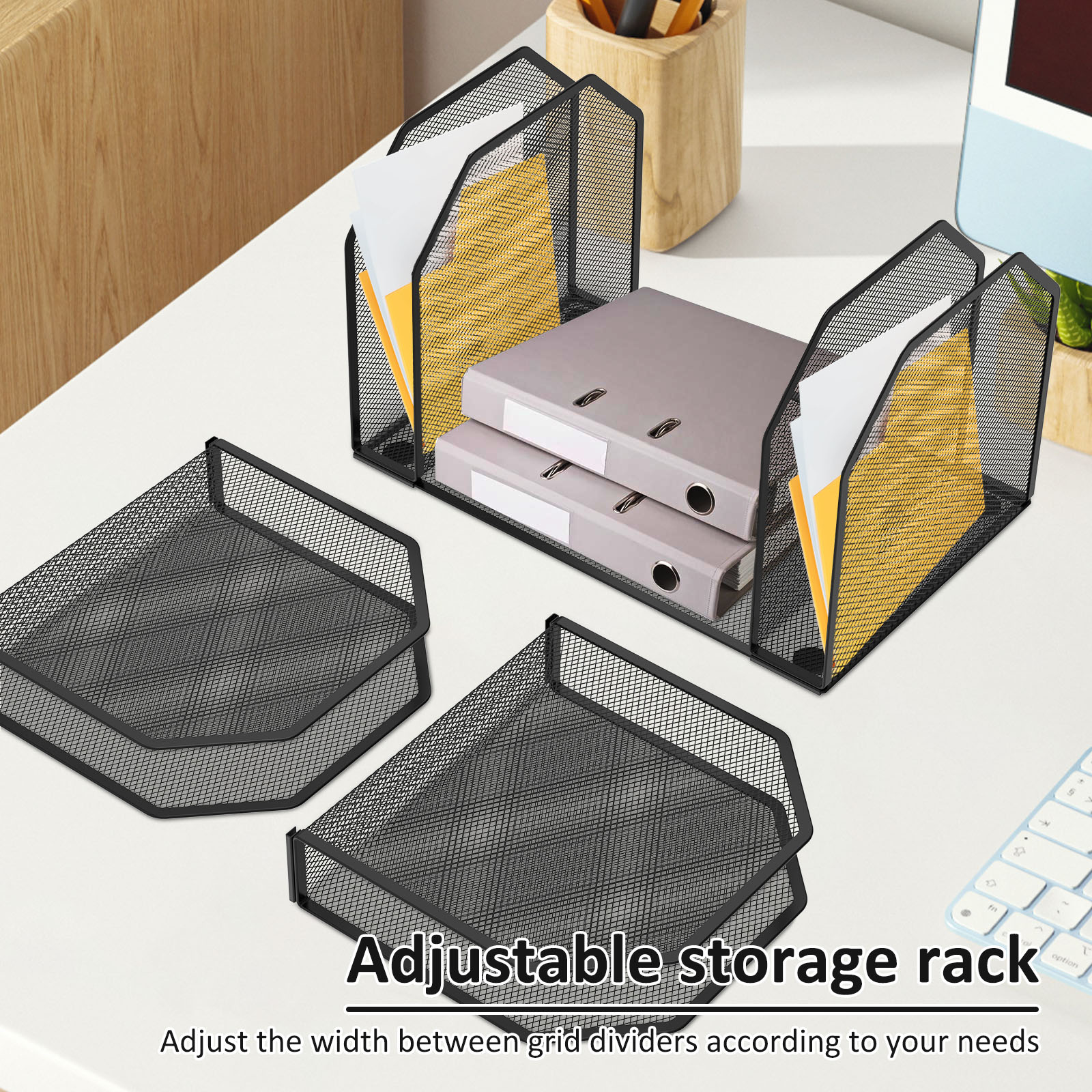 5/7 Section Desk Organizer Sturdy File Folder Holder 9.45*8.43*7.87in Adjustable Metal Rack File Sorter for Home