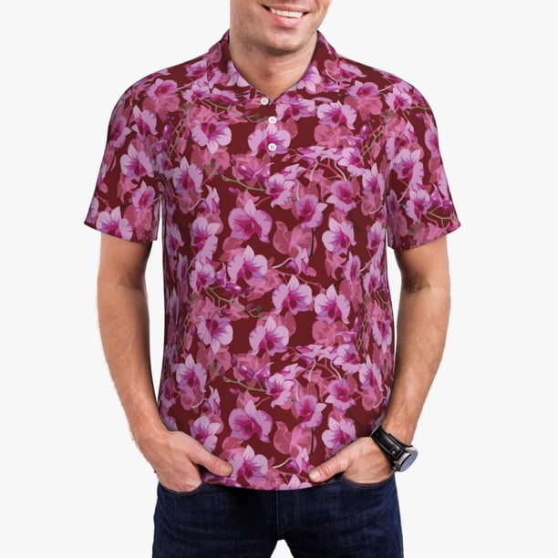 Fotbe Orchids Flowers Camiseta Polo de Golf para Hombre con Estampado – Camisa Deportiva Transpirable con Cuello Abotonado-Small