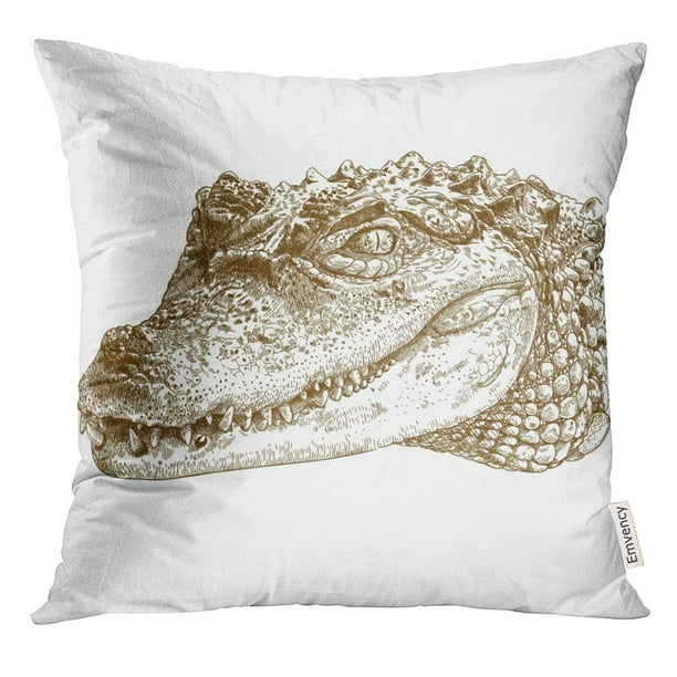 ARHOME Alligator Antique Engraving of Crocodile Head White Vintage Pillow Case 18x18 Inches