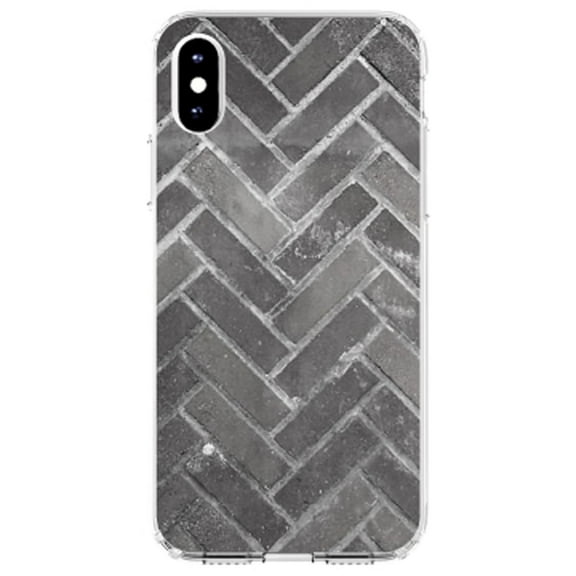 DistinctInk Clear Shockproof Hybrid Case for iPhone XS Max (6.5" Screen) - TPU Bumper, Acrylic Back, Tempered Glass Screen Protector - Herringbone Brick Floor