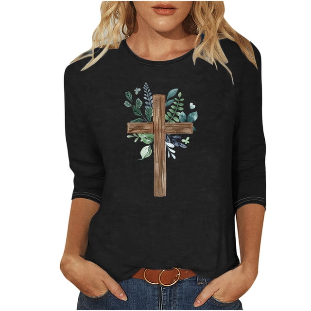 Chemisier pour Femmes T-shirt Imprimé pour Femmes Blouse à Manches 3/4 Col Rond Hauts Décontractés