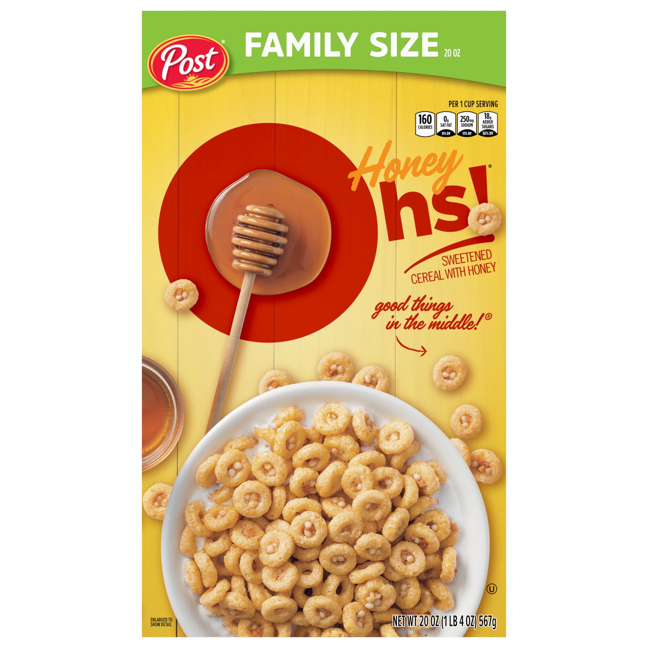 Honey Ohs! Family Size Cereal, Sweetened Honey Cereal, Crunchy 20 oz Box