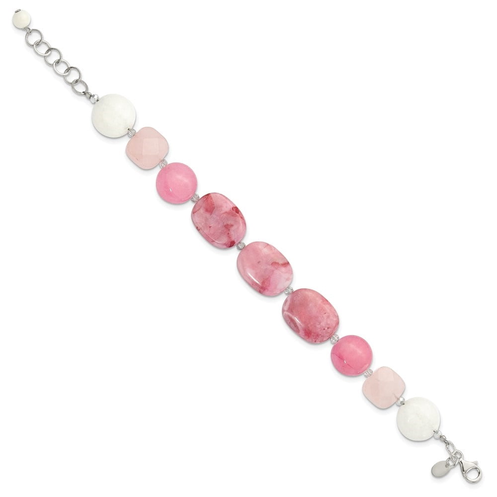 Diamond2Deal 925 Sterling Silver Pink Agate, Pink/Jade/Rose Quartz/Crystal Bracelet for Women 9.5"