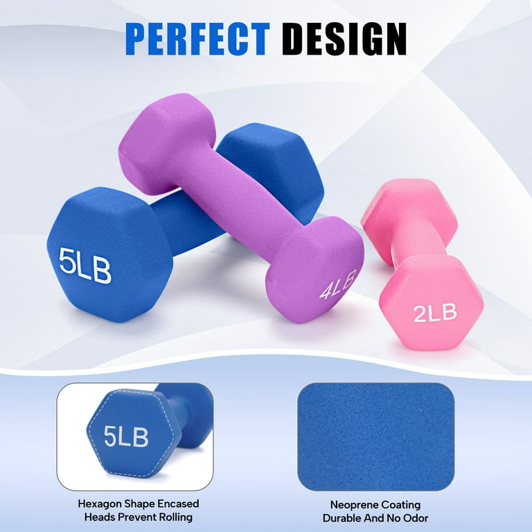 FIXTECH 2, 4, 5 Pound Neoprene Dumbbell Free Hand Weight Set with