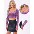 thumbnail image 2 of DARING DIVA Women's Ruched Sleeve Sweetheart Neck Party Velvet Crop Tops XL Light Purple, 2 of 5