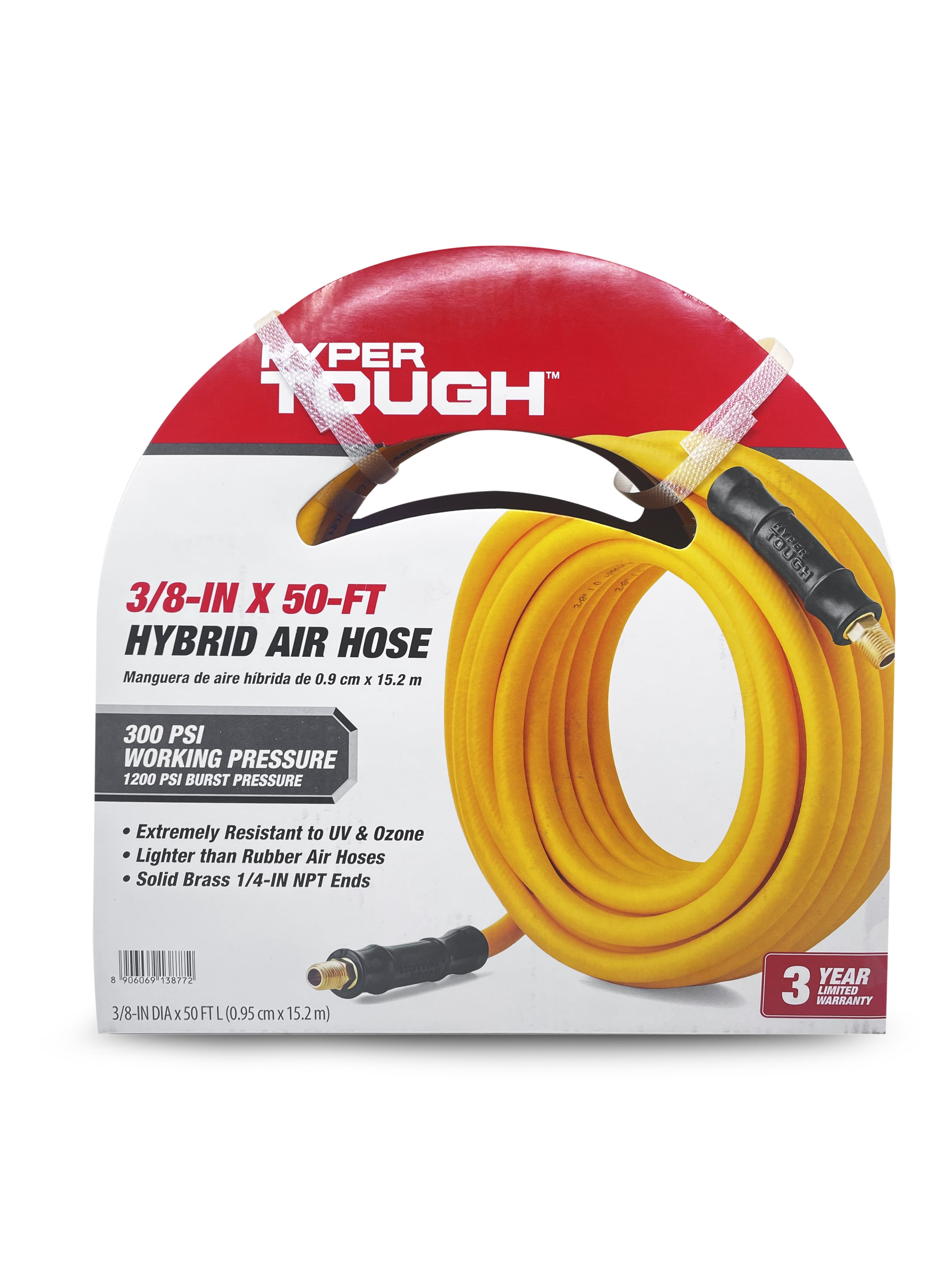 50 FT ULTRA-FLEXIBLE AIR HOSE 300 PSI 3/8" WITH 1/4" FITTINGS & DUAL TIRE CHUCK 