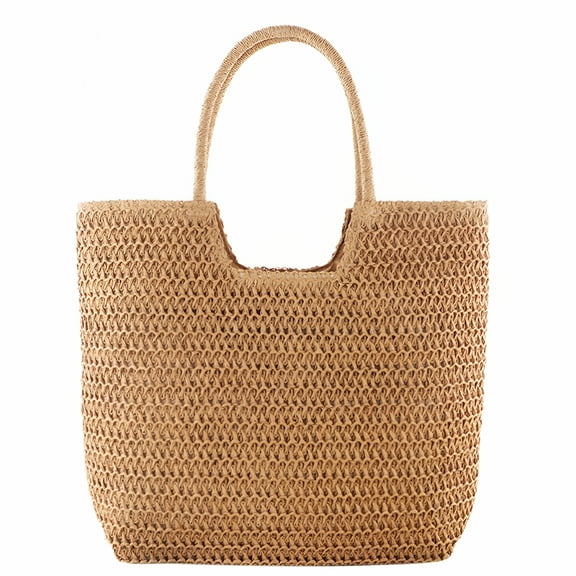 TELOLY Women Large Capacity Straw Bag Vintage Crochet Summer Beach Handbag Boho Straw Tote Shoulder Bag Brown