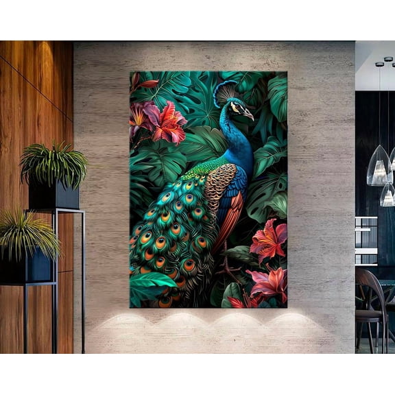 Luvia Peacock Canvas Print Peacock Print Tropical Wall Decor Bird Original Elegant Peacock Modern Living Room Decor Art Canvas, 8x10 UNFRAMED