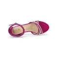 thumbnail image 4 of BLISSFUL STEP Women's Shoes Rhinestone Crisscross Strappy Block Heel Faux Suede Ankle Buckle Sandals Hot Pink 6, 4 of 7