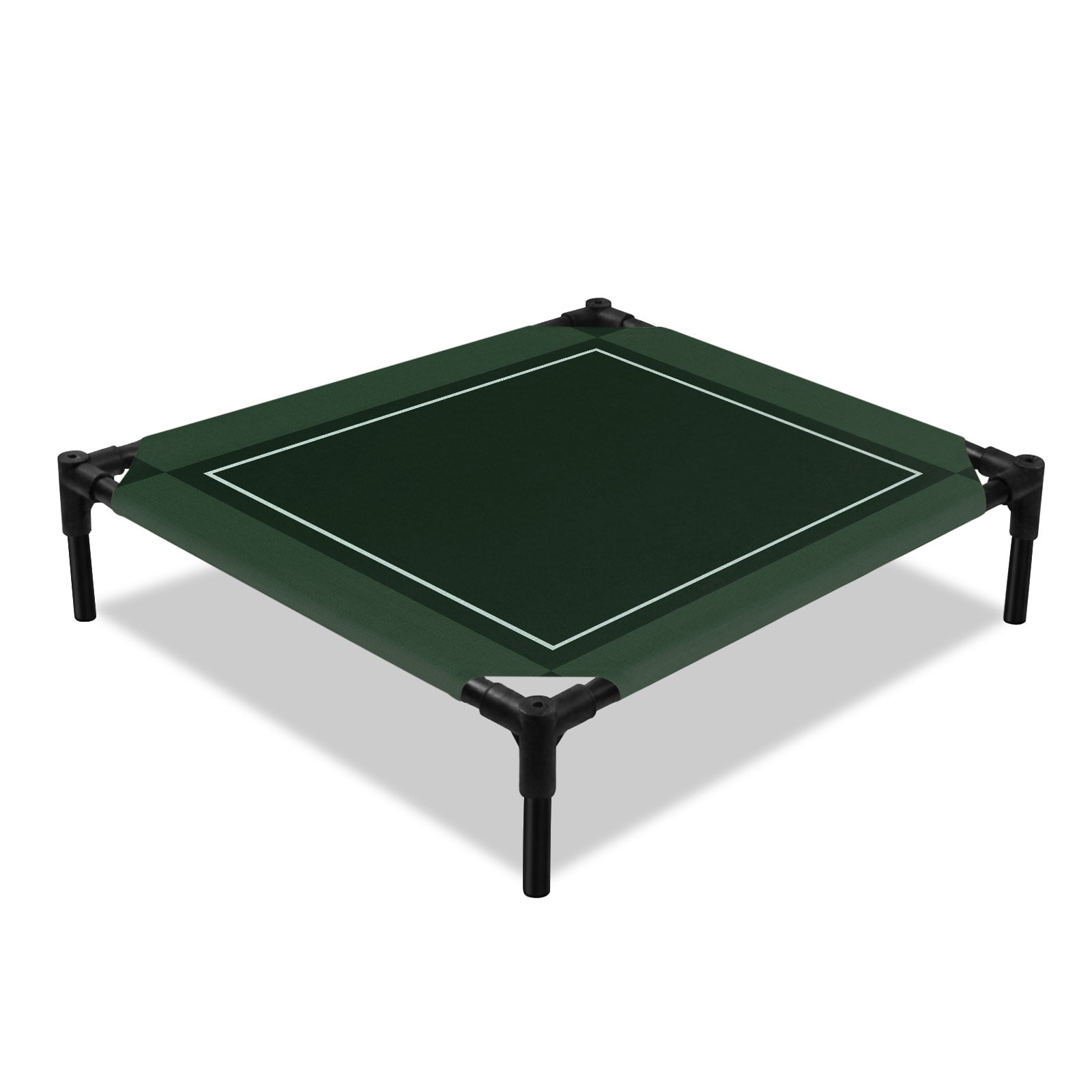 Dark Green Plaid Elevated Dog Bed Modern Minimalist Geometric Checkered Gingham Cooling Breathable Outdoor Raised Dog Cot Bed with Metal Frame Non-Slip Feet for Small Dog 20x20in