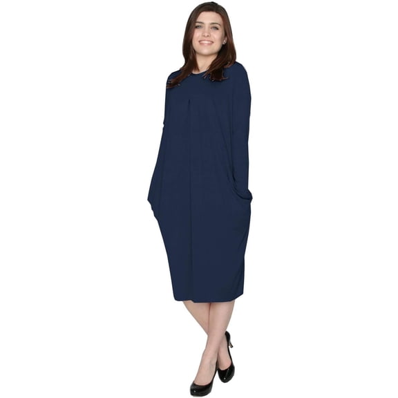 Women's Pleated Drape Front Slouch Pocket Midi Dress