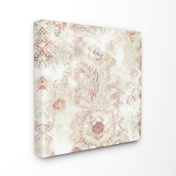 Stupell Home Décor Flower Pattern Textile Red Silver Design Canvas Wall Art by June Erica Vess