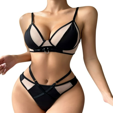 

sebtyili spicy girls nightclub splicing double layer underwear three piece suit for women