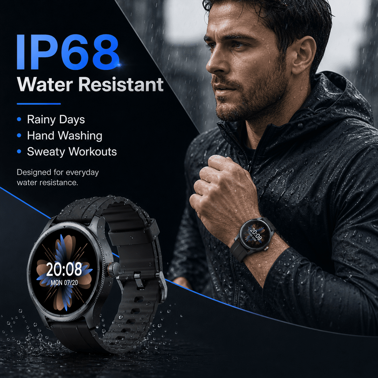 MiracoRun Men’s Smart Watch for iPhone & Android, 1.39" Round Touchscreen, Bluetooth Calling & Text Notifications, Fitness Tracker with 100+ Sports Modes, IP68 Waterproof