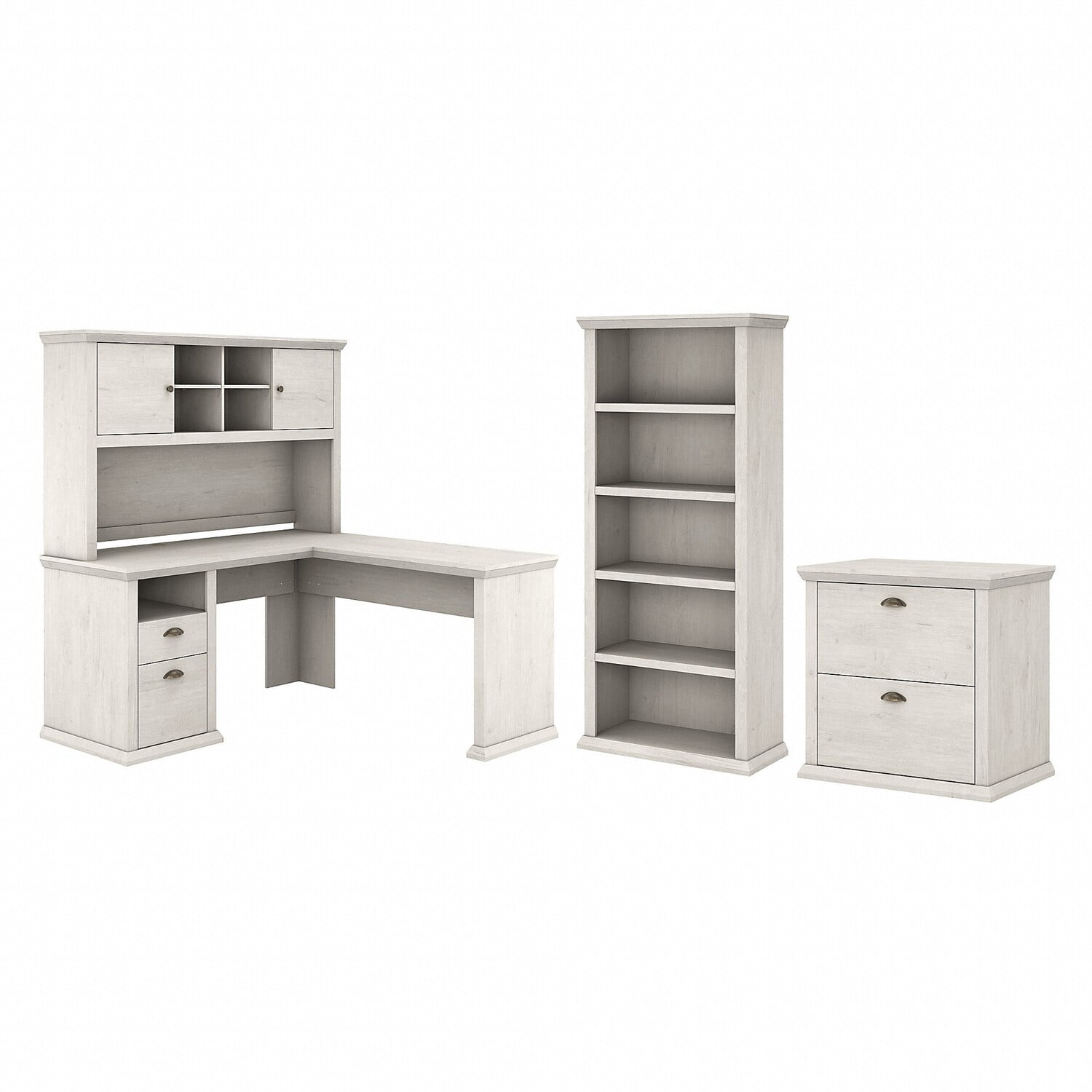 Bush Furniture Yorktown 60W L Shaped Desk with Hutch, Lateral File and 5 Shelf Bookcase