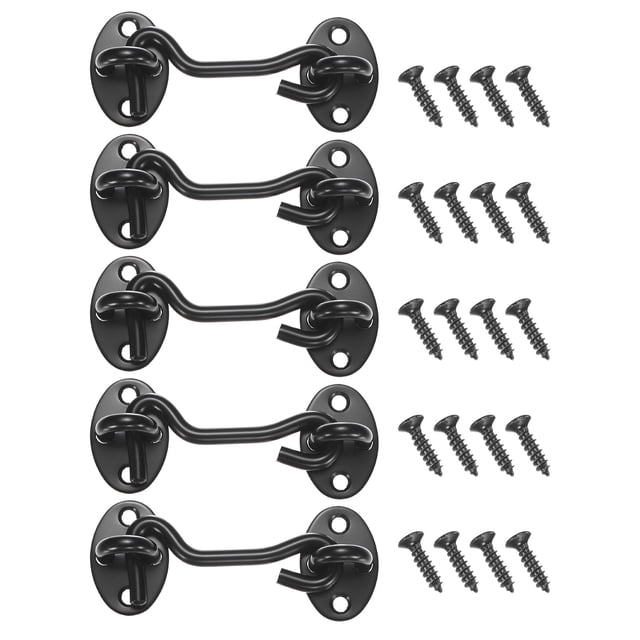 Uxcell 5-Pack Pestillo de Gancho y Ojo para Puerta 3 Pulgadas Pestillo de Puerta de Acero Inoxidable Pestillo de Puerta de Granero Negro