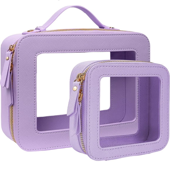 Bolsa de maquillaje transparente de viaje FFPaw, bolsa de cosméticos morada, 2 unidades