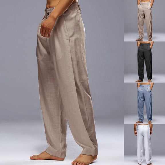 lcziwo Mens Modern Fit Pants linen Big and Tall Elastic Waist Slacks Solid Color Casual Soft Flat Front Formal Pants with Pockets Black XXXL
