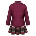 thumbnail image 2 of Runhomal Kids Girls School Uniform Formal Suit Long Sleeve Coat Shirt and Plaid Mini Skirt with Tie Burgundy 110, 2 of 4