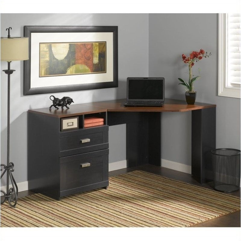 Pemberly Row Corner Computer Desk in Antique Black