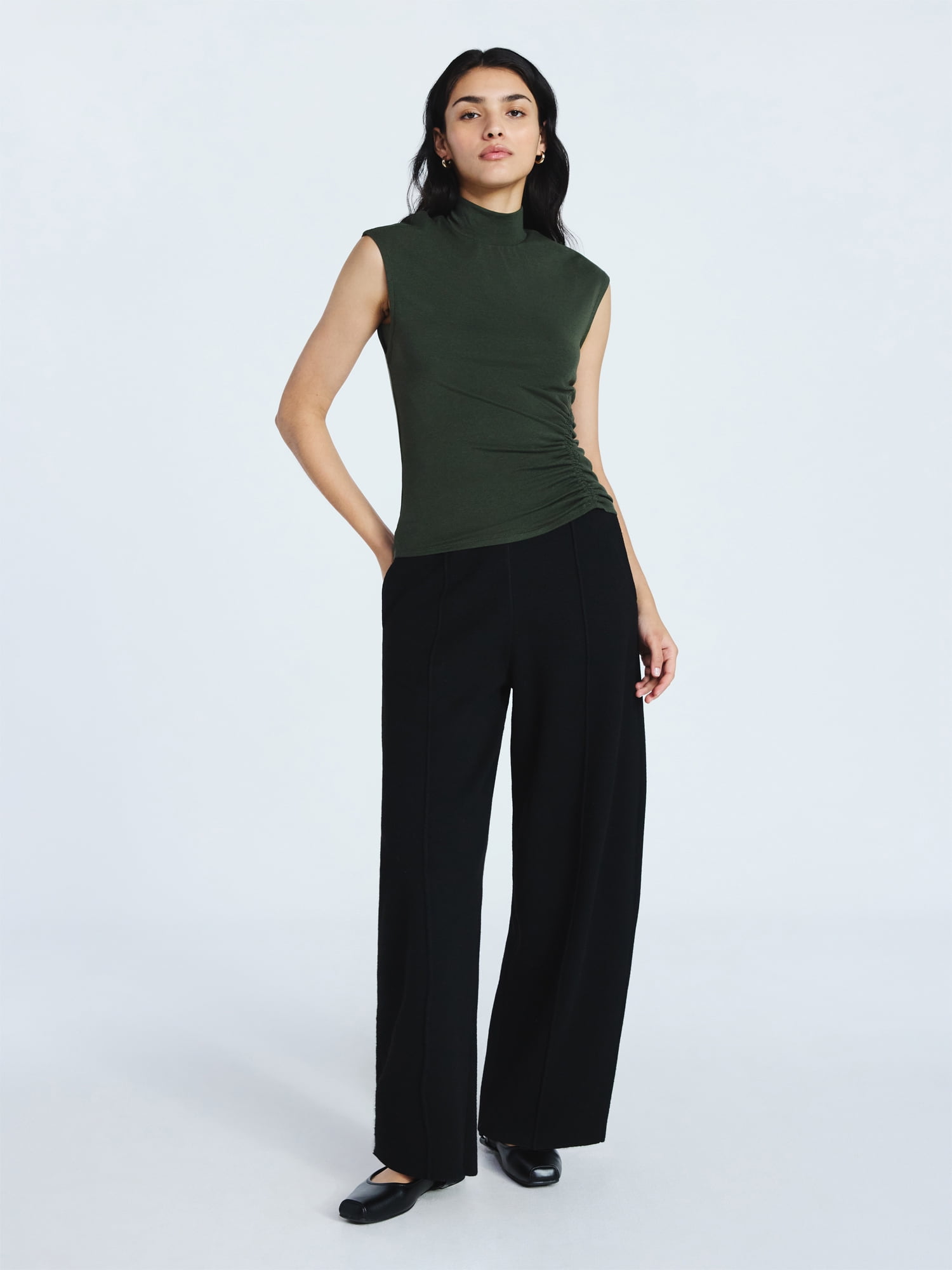 Scoop Women’s Ruched Mock Neck Top, Sizes XS-XXL