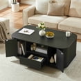 thumbnail image 6 of Coffee Table with Storage, 46.5" Mid Century Modern Coffee Tables, Curved Contour Design, Rectangle Wood Center Table with Drawer for Living Room, 6 of 9