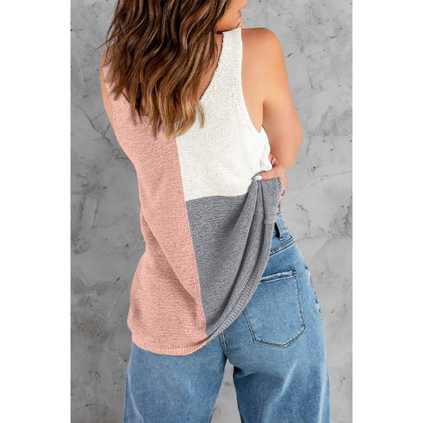 ABPHQTO Camiseta de tirantes de mujer de punto color block rosa