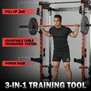 Mikolo Functional Trainer Folding Squat Rack Wall-Mounted Power Rack Cable Crossover Machine LAT Pull Down Machines 5 Adjustable Function Modes
