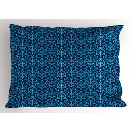 Damask Pillow Sham Floral Ornament Various Geometrical Shapes Curved Lines Vibrant Color Palette, Decorative Standard King Size Printed Pillowcase, 36 X 20 Inches, Indigo Sky Blue, by (Best Color Corrector Palette India)