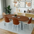 thumbnail image 2 of LeisureMod Tule 7-Piece Dining Set in White Steel Frame with 6 Upholstered Seat Dining Chairs and 71" Oval Dining Table with MDF Tabletop-Color:White Walnut Light Brown, 2 of 20