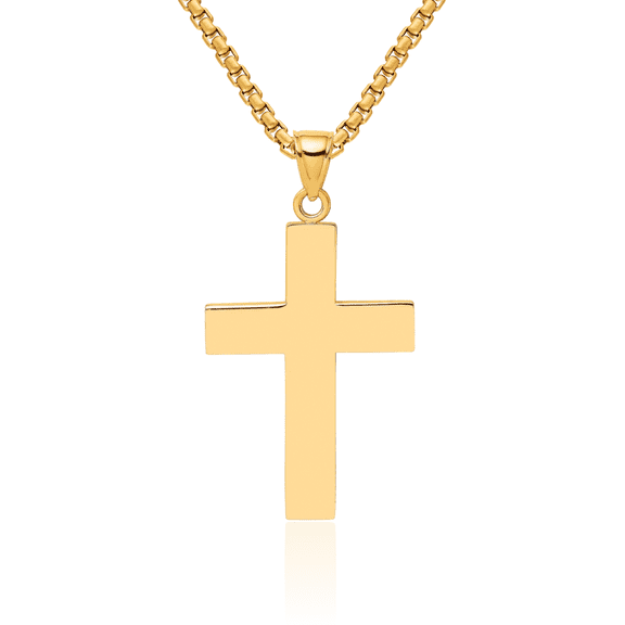 10K Solid Yellow Gold Block Latin Mexican Holy Cross Necklace Religious Chain Pendant Jesus Christ Charm